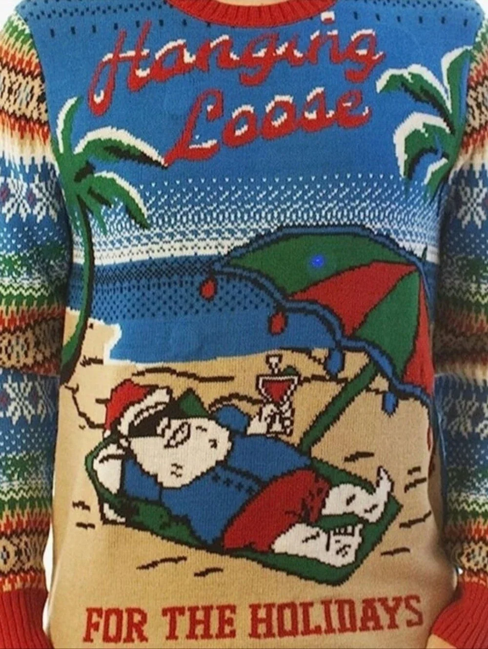 Ugly Christmas Sweater Blue 'Hanging Loose For The Holidays' Lightup Sweater